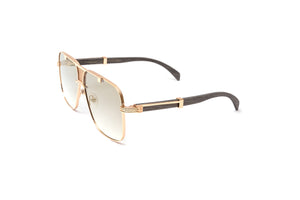 Brigade full rim square sunglasses with grey wood and 24KT rose gold frame and gradient brown lenses by Vintage Wood Collection eyewear