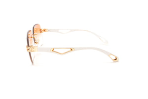 Rimless 24KT gold men's sunglasses with white wood temples and gradient brown square beveled lenses by Vintage Wood Collection eyewear