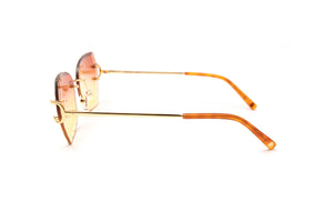18kt gold Cartier look alike rimless Classic C Big C sunglasses with double gradient brown and yellow lenses by Vintage Wood Collection Eyewear