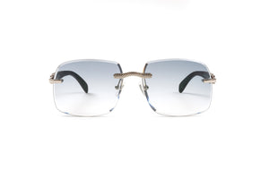 VWC Eyewear Black Wood Frame Sunglasses, 18KT White Gold-Plated Frame, Gradient Grey Lenses