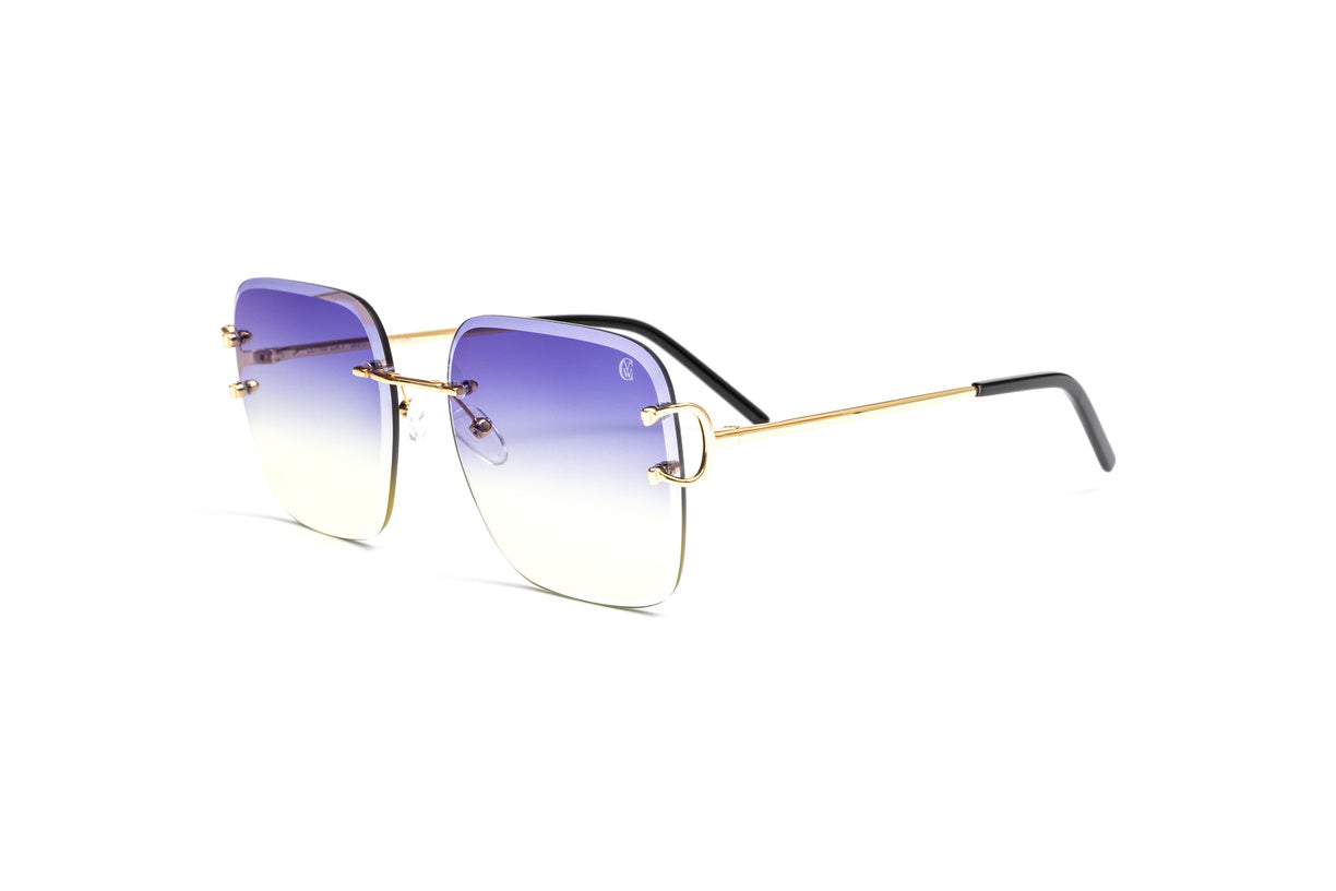 big c cartier glasses, vintage shades, cartier frames, women cartier glasses, pop smoke, cartier wires, vintage wood collection 18kt gold Classic C sunglasses with square double gradient purple to yellow lenses