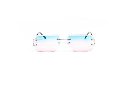 blue cartier glasses, pink cartier glasses, gold wire frame, cartier big c, c decor cartier glasses, VWC silver Classic C sunglasses with double gradient blue to pink lenses