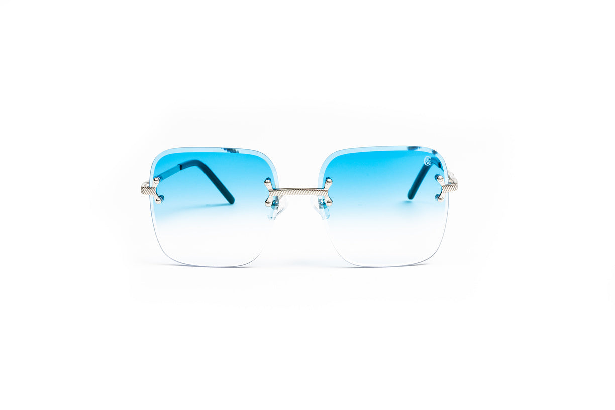blue cartier glasses, vintage wood collection classic c, big c cartier glasses, silver frame vintage wood collection sunglasses with gradient blue lenses