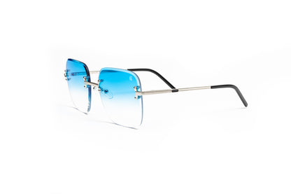 blue cartier glasses, vintage wood collection classic c, big c cartier glasses, silver frame vintage wood collection sunglasses with gradient blue lenses