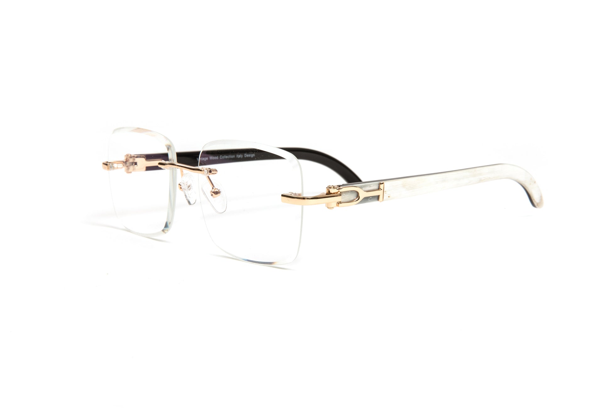 White Buffalo Horn Eyelasses, 18KT Gold-Plated Frames, Clear Lenses