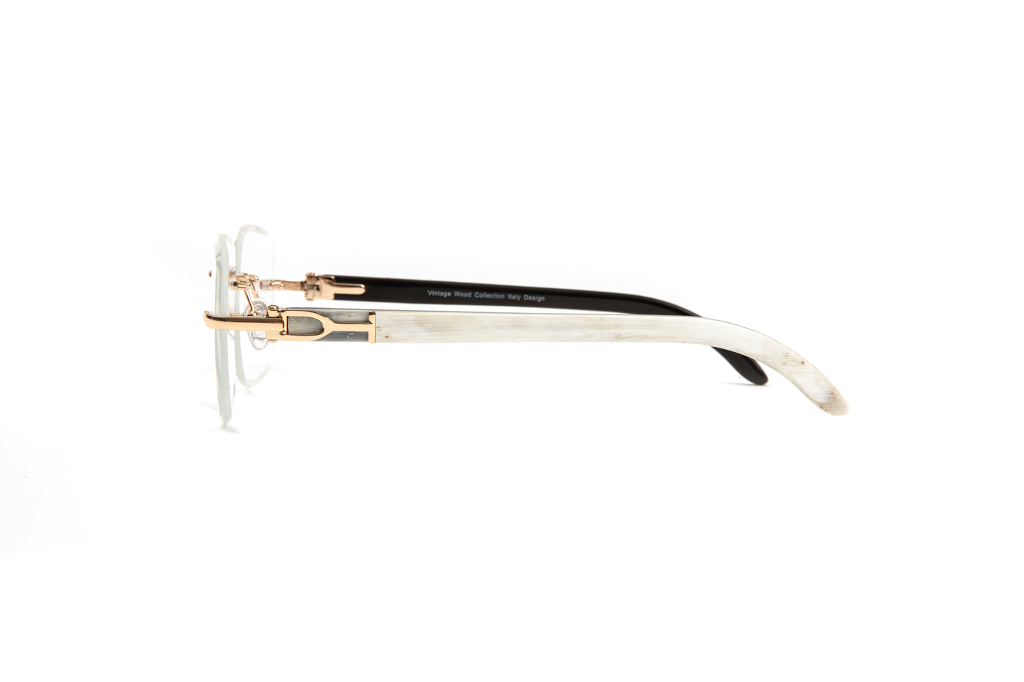 White Buffalo Horn Eyelasses, 18KT Gold-Plated Frames, Clear Lenses