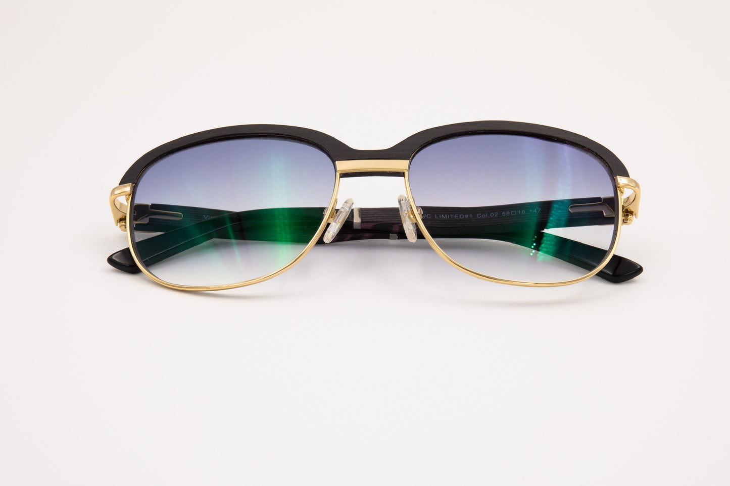 VWC Eyewear Silver & Black Wood Top Sunglasses, Gradient Grey Anti Reflective Lens