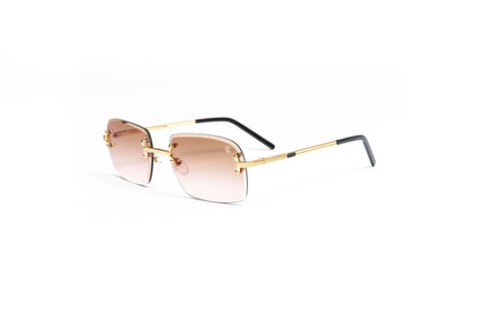 cartier prescription eyeglasses, drill mount, vintage designer sunglasses, cartier mens glasses frames, 18kt gold vintage style sunglasses with two toned brown to pink lenses by VWC