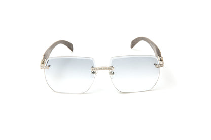 Swarovski diamond set wood sunglasses with gradient grey beveled lenses by Vintage Wood Collection, Cartier look alike frames for men, Cartier wood frames, Quavo glasses, Migos glasses 