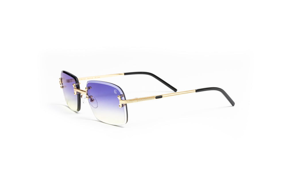 cartier style glasses, quavo sunglasses, real cartier glasses, vintage wood collection rectangular vintage style 18kt gold sunglasses with two toned purple to yellow lenses