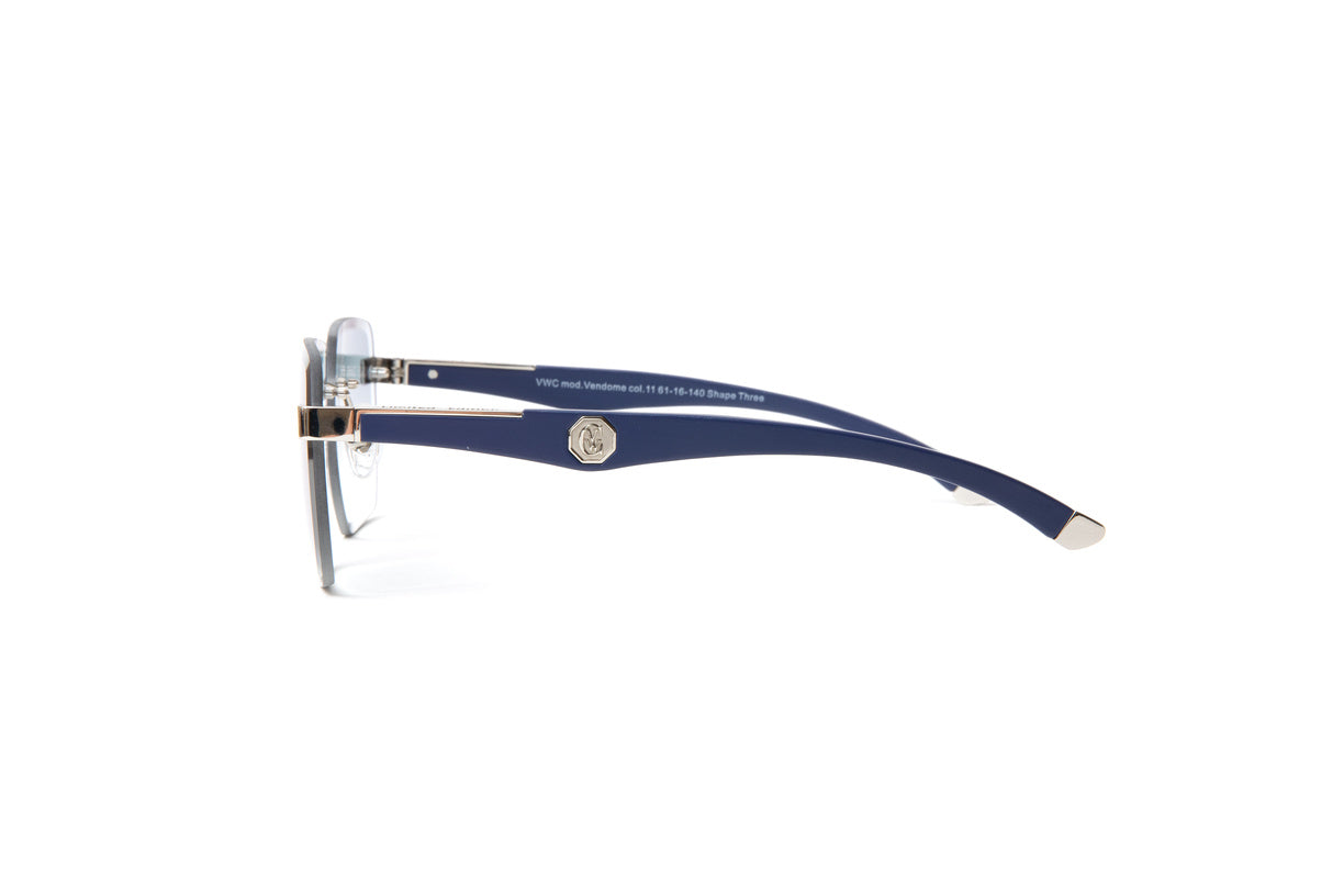 Vendome sunglasses by VWC Eyewear with blue wood temples, silver hardware and gradient grey beveled lenses, a great alternative to Cartier woods