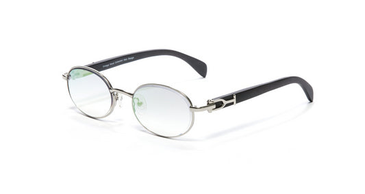 Silver & Black Oval Sunglasses, Gradient Grey + White Gold Mirror Lenses