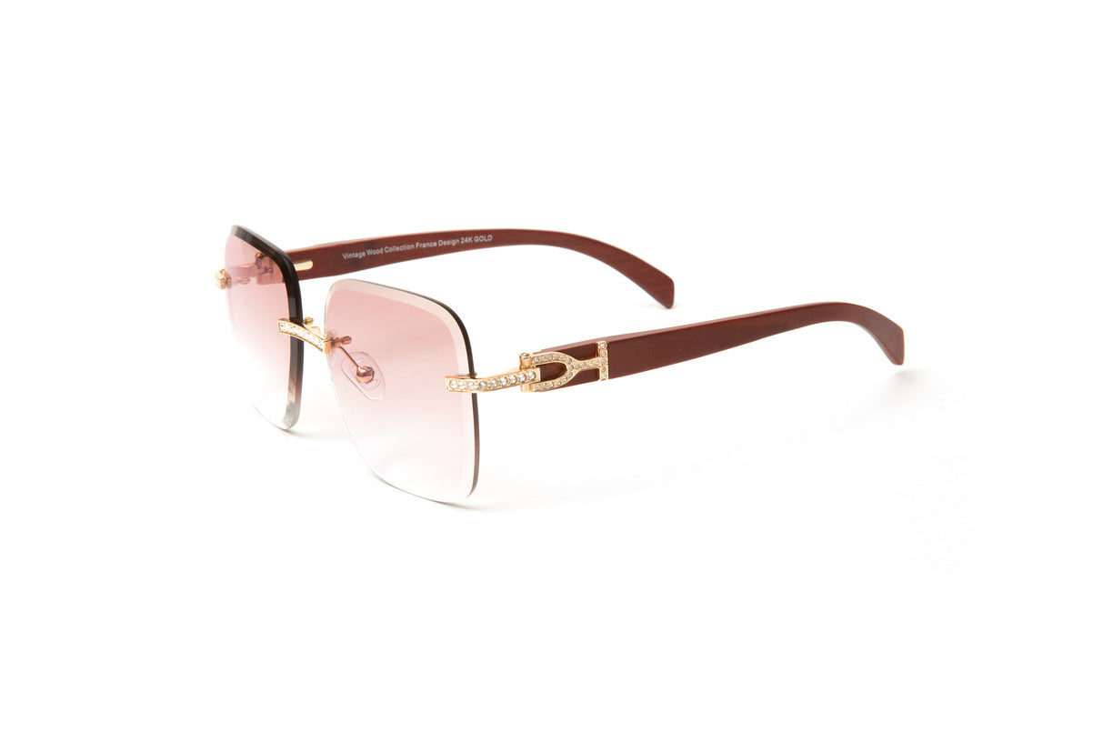 VWC Eyewear Swarovski Drill Mount Sunglasses | 24kt Gold-Plated Brown Woods