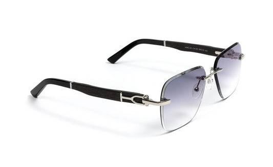 VWC Eyewear Black Wood Grain Sunglasses, Silver Frame, Gradient Grey Square Lenses
