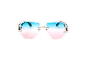 Legend two tone glasses with blue and pink gradient lenses, black wood and silver temples, Meek Mill glasses, hip hop fashion, hip hop culture, streetstyle men's outfit, Cartier glasses