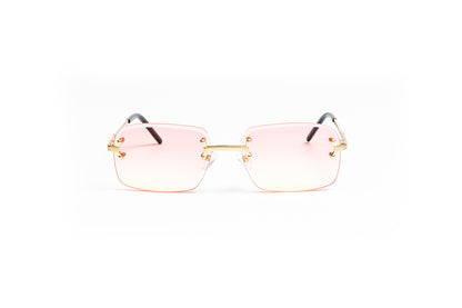 pink cartier glasses, two tone glasses, cartier wires, vintage style glasses, 18kt gold rectangular mens sunglasses with two toned pink to yellow lenses by Vintage Wood Collection