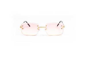 pink cartier glasses, two tone glasses, cartier wires, vintage style glasses, 18kt gold rectangular mens sunglasses with two toned pink to yellow lenses by Vintage Wood Collection