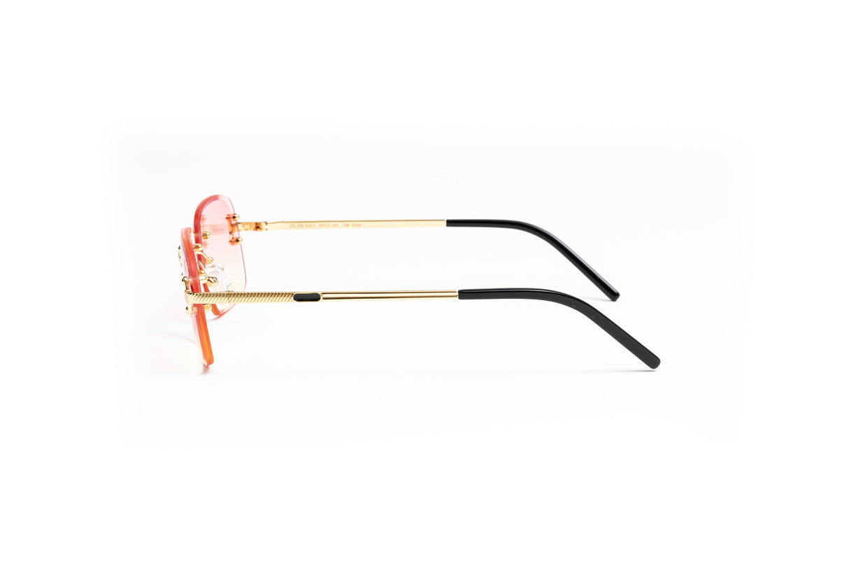 pink cartier glasses, two tone glasses, cartier wires, vintage style glasses, 18kt gold rectangular mens sunglasses with two toned pink to yellow lenses by Vintage Wood Collection