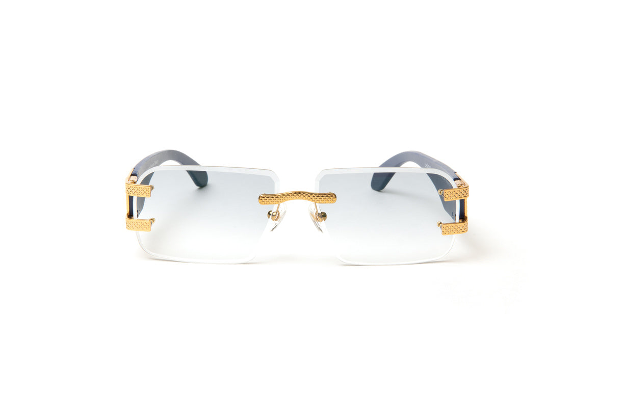 Blue wood cartier style glasses, 24kt gold vintage frames eyewear, hip hop fashion, vintage wood collection
