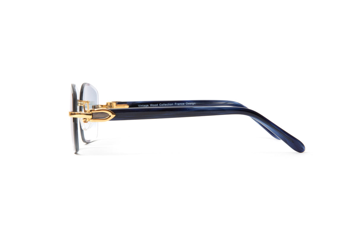 Santos 24KT Gold Plated Blue Acetate Sunglasses, Gradient Grey Rectangular Lenses