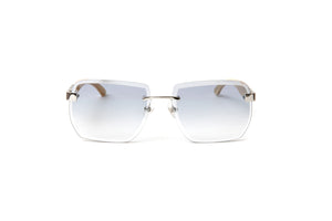 Silver and white buffalo horn Vendome sunglasses by Vintage Wood Collection with gradient grey square beveled lenses