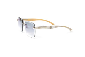 Silver and white buffalo horn Vendome sunglasses by Vintage Wood Collection with gradient grey square beveled lenses. Comparable to Maybach Artist sunglasses.